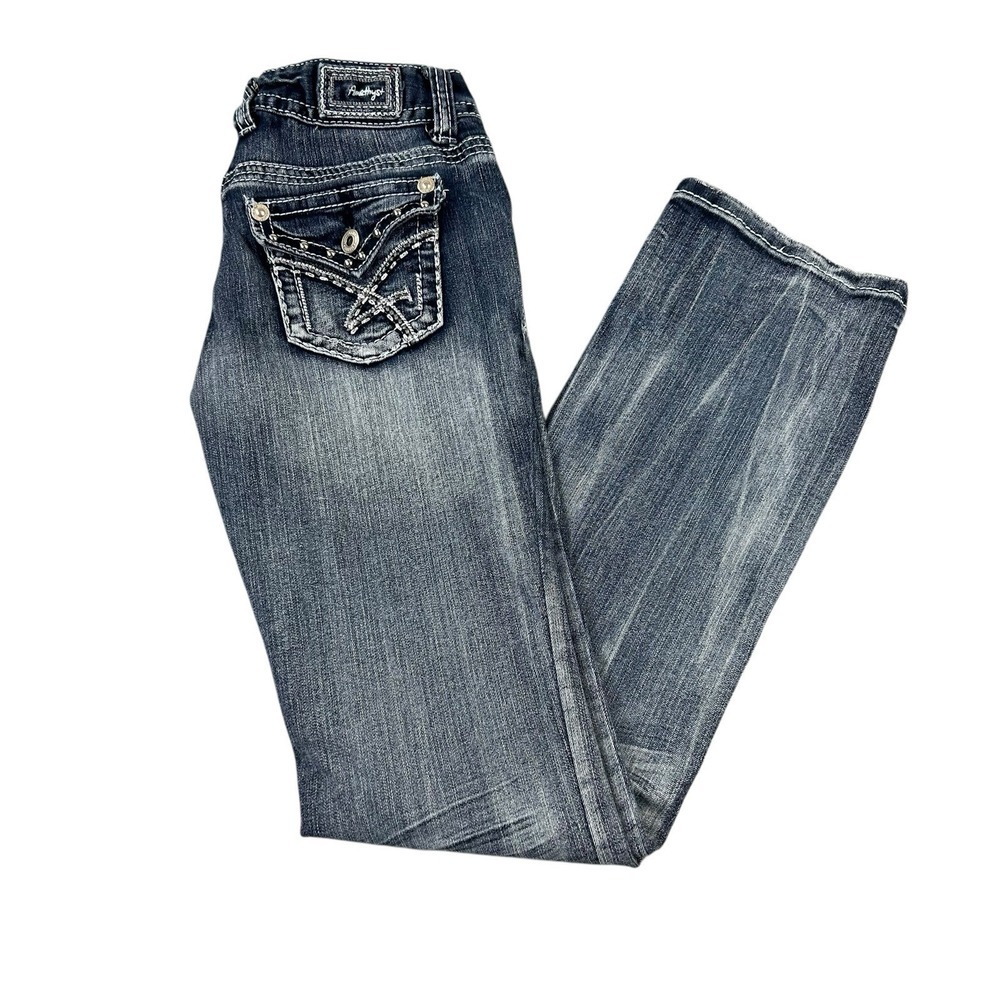 Amethyst Jeans Size 3 Blue Bootcut Low Rise Women Denim Juniors Embroidered
